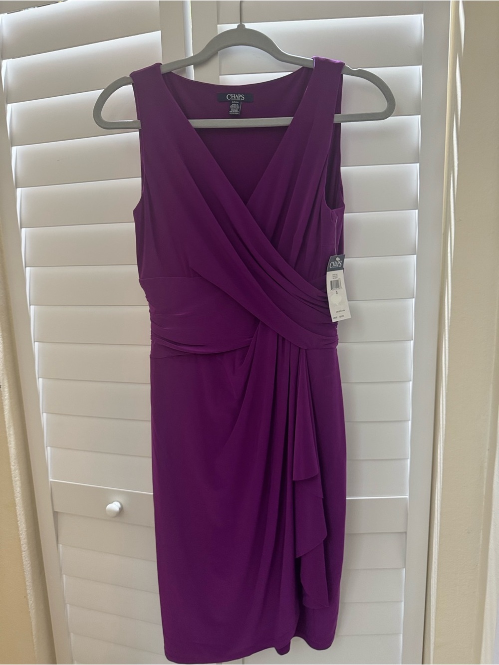 Chaps Purple Sleeveless Faux-Wrap Ruched Dress - Size S NWT